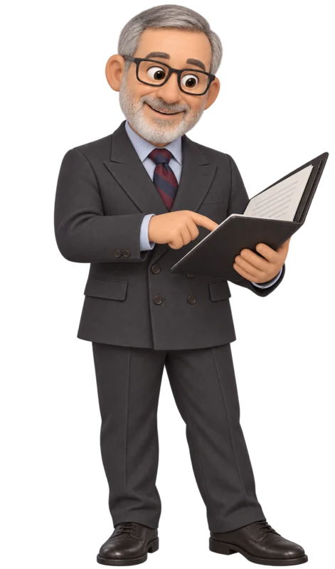 Leo reviewing a contract and pointing to a detail