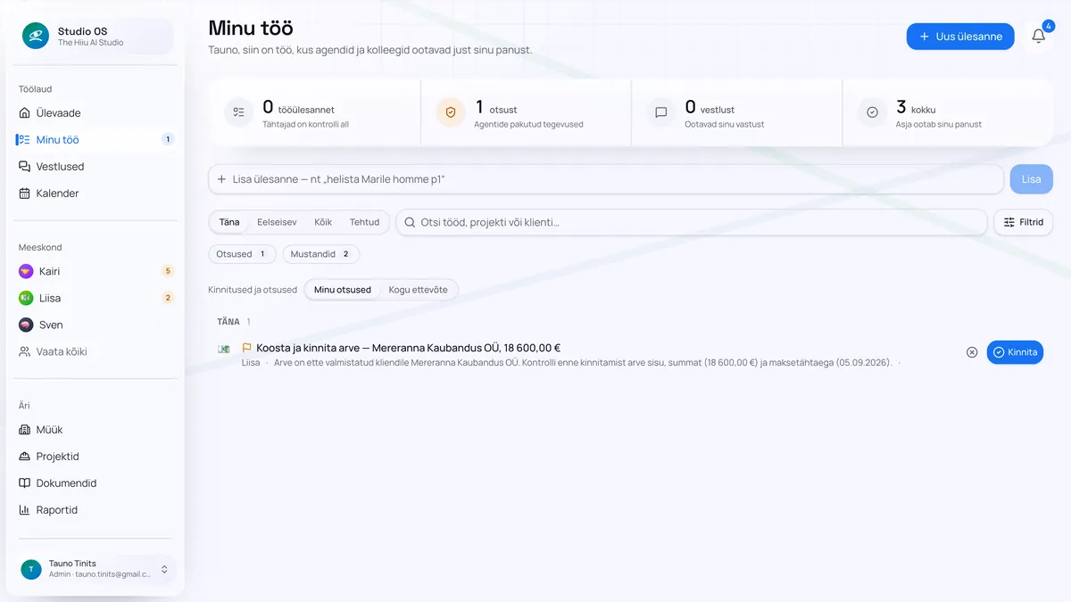 „Minu töö” vaade Studio OS-is